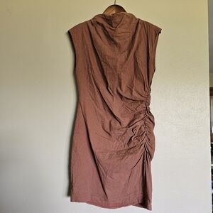 Anthropologie Bodycon‎ Dress Womens Medium Brown Linen Ruched Cowl Neck